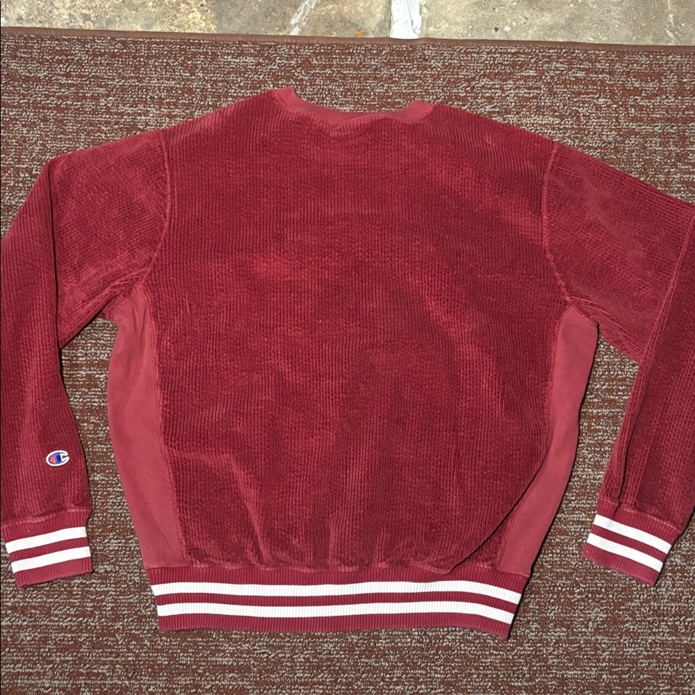 Vintage Champion crewneck sweatshirt red burgundy corduroy velvet men’s Large - Picture 9 of 12